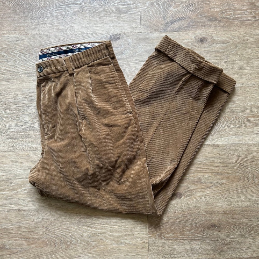 Brooks Brothers Elliot Corduroy Pants Mens 36x32 Tan Brown Pleated Trousers